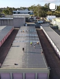 Overhead view of a large roofing project